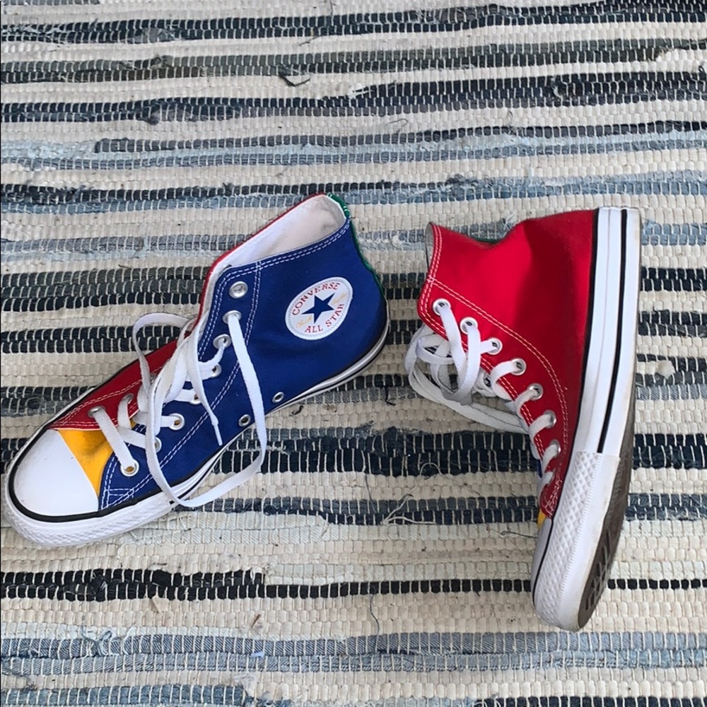 RED GREEN BLUE YELLOW COLORBLOCK CONVERSE HIGHTOPS